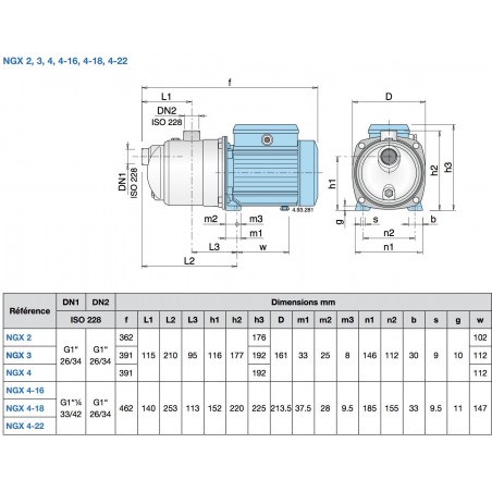 Pompe a eau Calpeda NGXM3100 0,65 kW inox jusqu'à 3,6 m3/h monophasé 220V