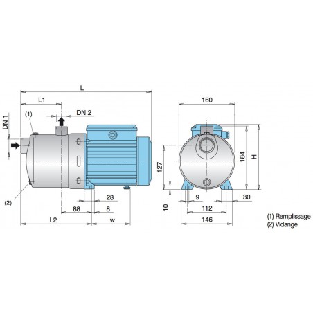 Pompe a eau Calpeda MXH1604 3 kW tout inox jusqu'à 25 m3/h triphasé 380V